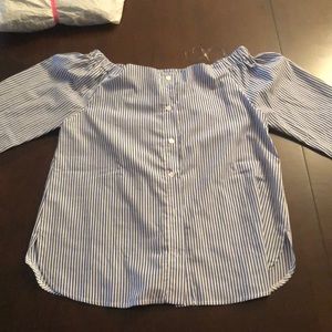 Blue and white off the shoulder button down